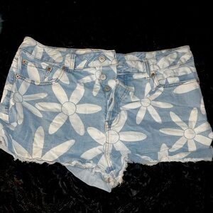 Vanilla Star Flower printed denim shorts.
